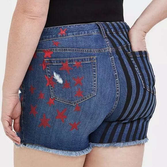 Torrid Size 20 Birds of Prey DC Comics Harley Quinn Stars Stripes Denim Shorts‎ - Picture 2 of 2